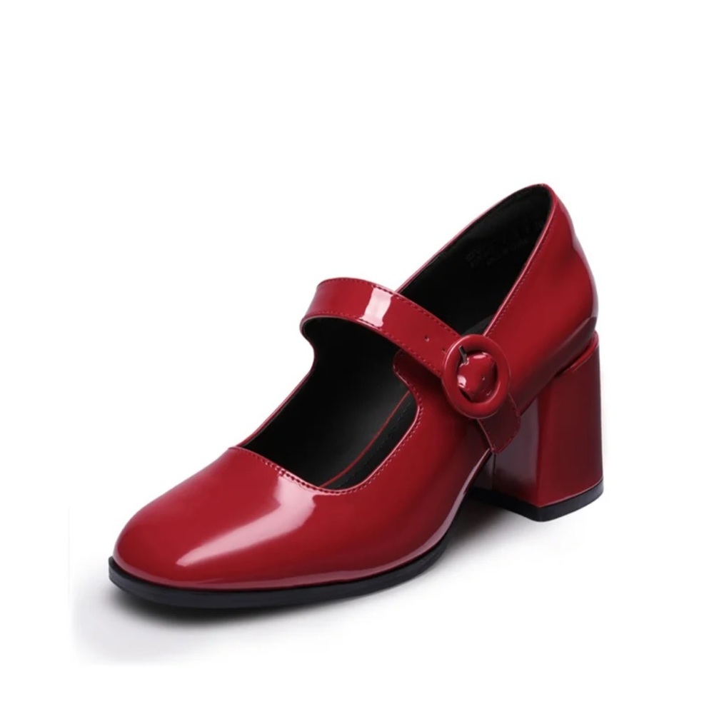Red Patent Mary Jane Block Heel